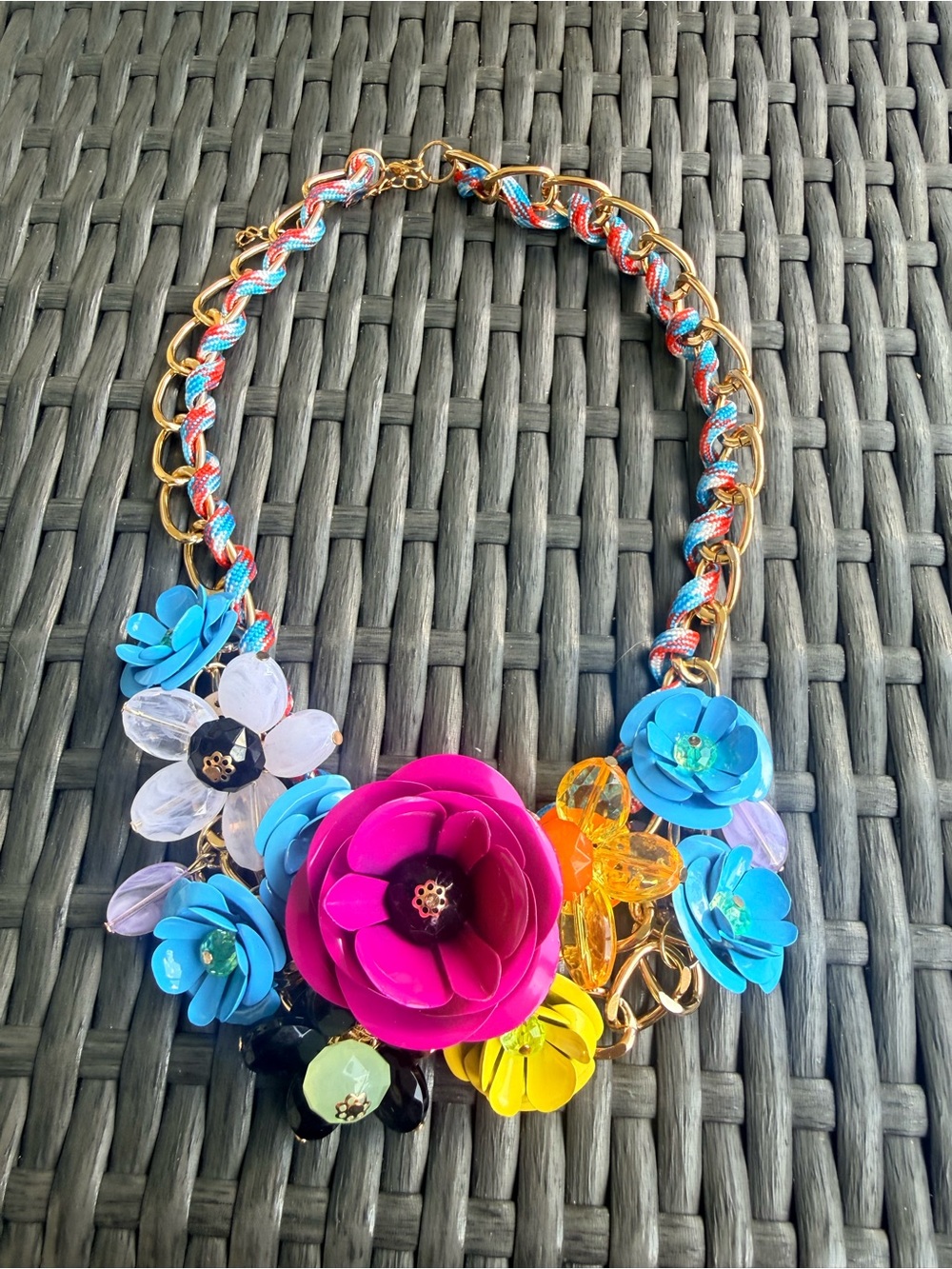 Aratta Multicolor Floral Statement Necklace with Pink, Blue & Yellow Accents